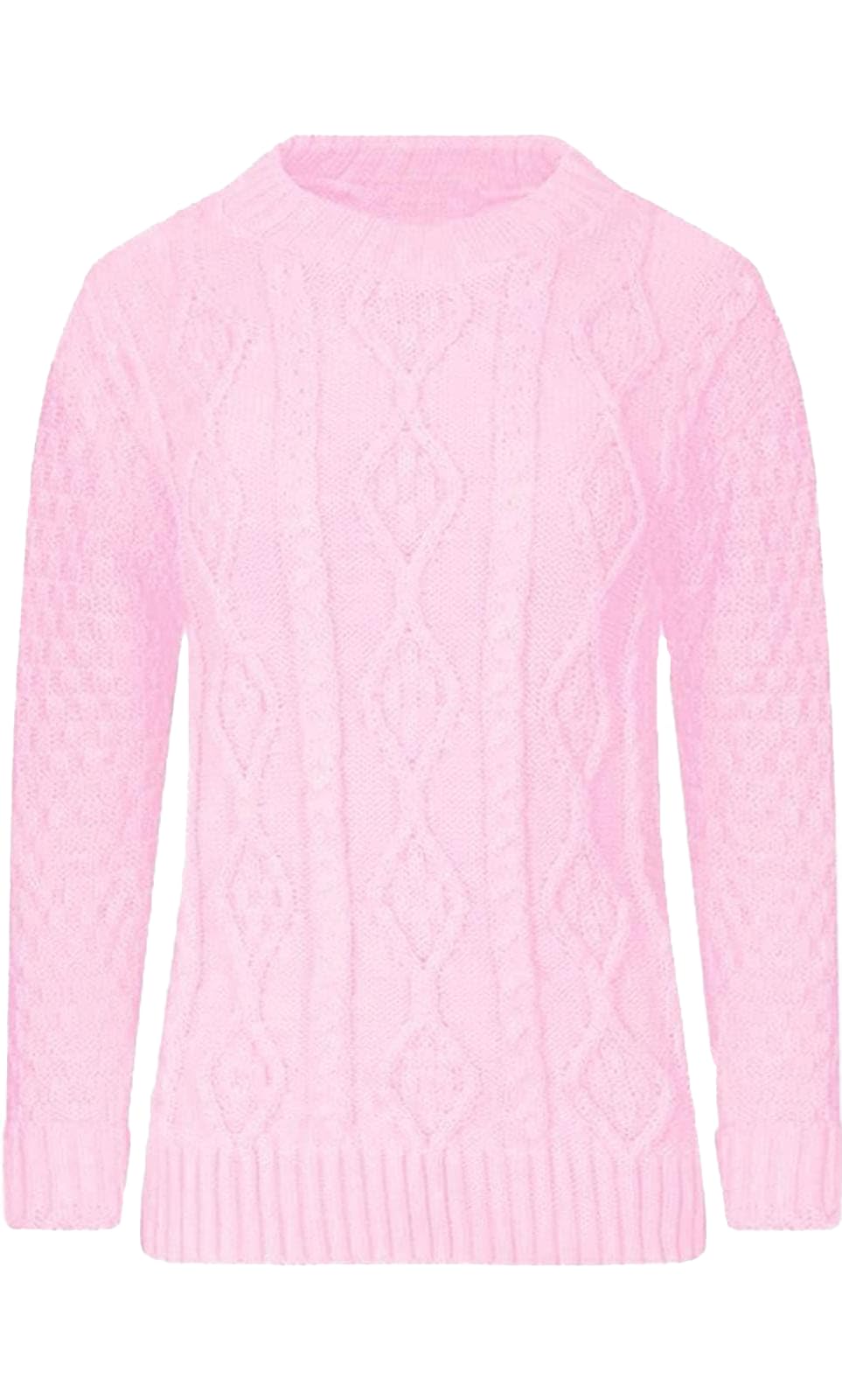 STAR FASHION Cable Knitted Crew Neck Jumper Long Sleeve Womens Aran Knit Jumpers Sweater Pullover Top Baby Pink ML