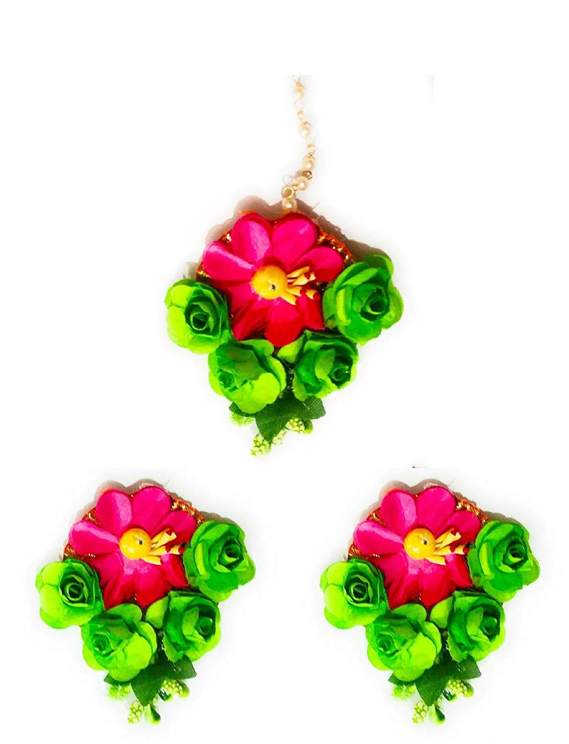 laxmi Ethnic Flower Gotta Patti Earrings and Maang Tikka Jewellery Set for Haldi/Mehandi/Baby Shower Engagement Wedding for Women Girls (Green) (B08Z4CJ1F8) Amazon Price History, Amazon Price Tracker