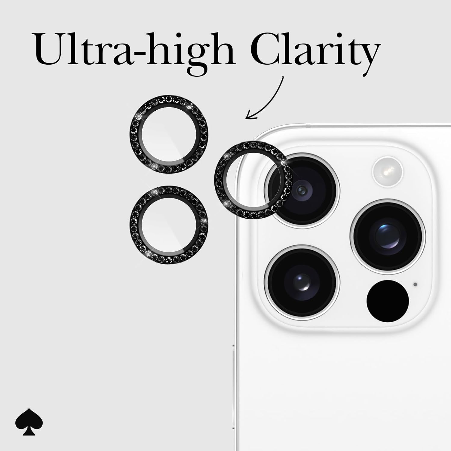 kate spade new york iPhone 16 Pro Max/iPhone 16 Pro Camera Lens Protector with Aluminum Ring - Set in Stone Nightfall