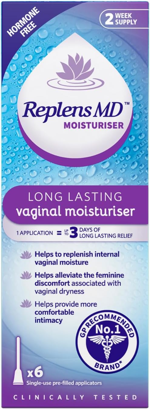 Long Lasting Vaginal Moisturiser, Up to 3 days of long-lasting relief from vaginal dryness, Relieves Discomfort, Hormone Free, Clinically Tested, Pack of 6 Pre-Filled Applicators