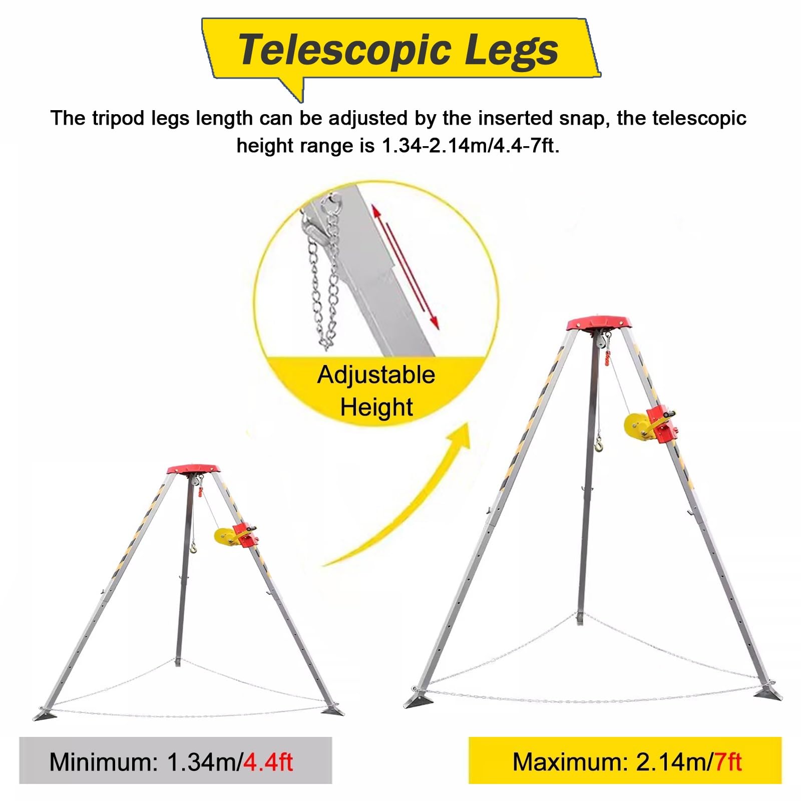 Kit treppiede Regolabile per Soccorso Stradale – Dispositivo di Sicurezza anticaduta per spazi confinati, Gambe in Alluminio, da 1,3 m a 2,1 m, s 544-1179 kg – Essenziale