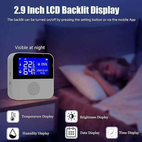 Miniatura 4 de Termómetro higrómetro WiFi con sonda impermeable sensor inteligente de humedad de temperatura con pantalla LCD retroiluminada y función de