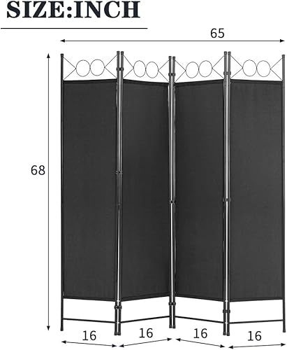 Miniatura 7 de Divisor de cuatro paneles de 1.8 m con estructura de acero, pantalla plegable para privacidad, divisor de ambientes independiente para el hogar,