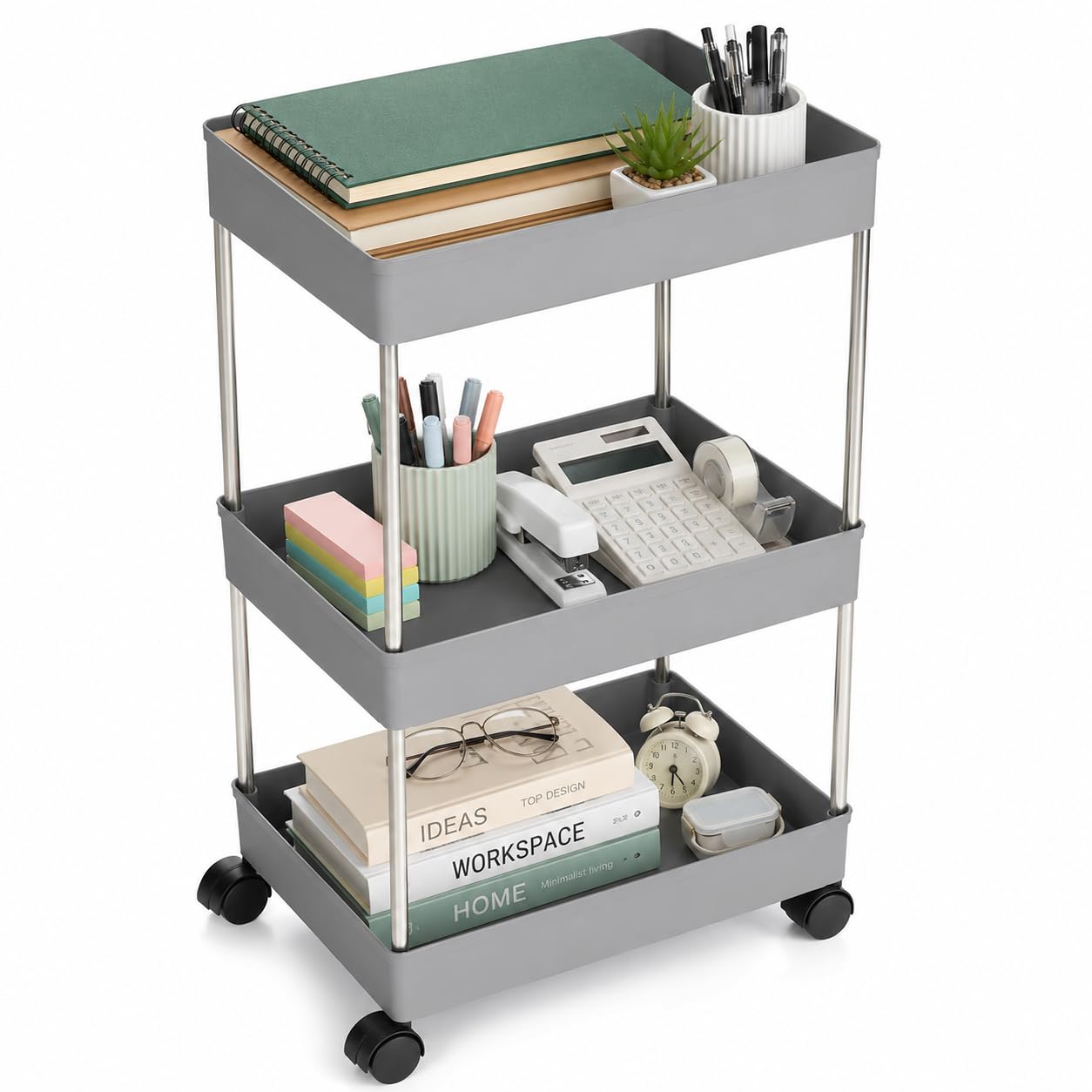 KAVIRA Multipurpose Storage Organizer Slim Rack Shelf with Wheels or Living Room or Office or Bed Room, Bath Room, Kids Room, Kitchen Trolley (Grey, 3L)-image-38