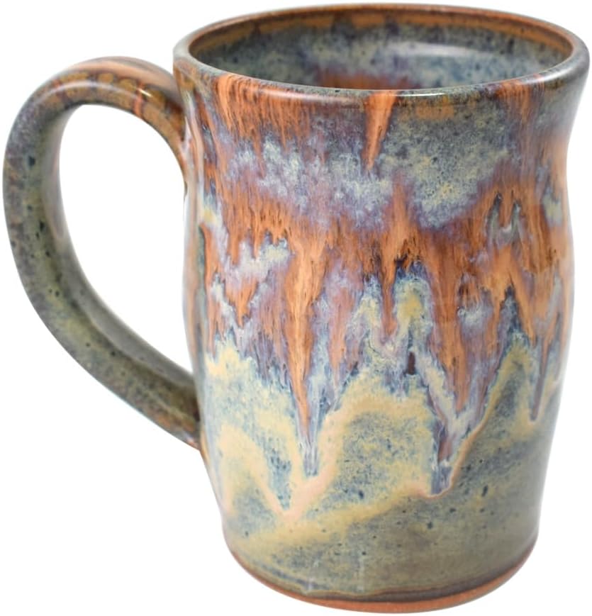 American Handmade Stoneware Pottery 20-oz Barrel Shape Mug, Honey Meadow Collection