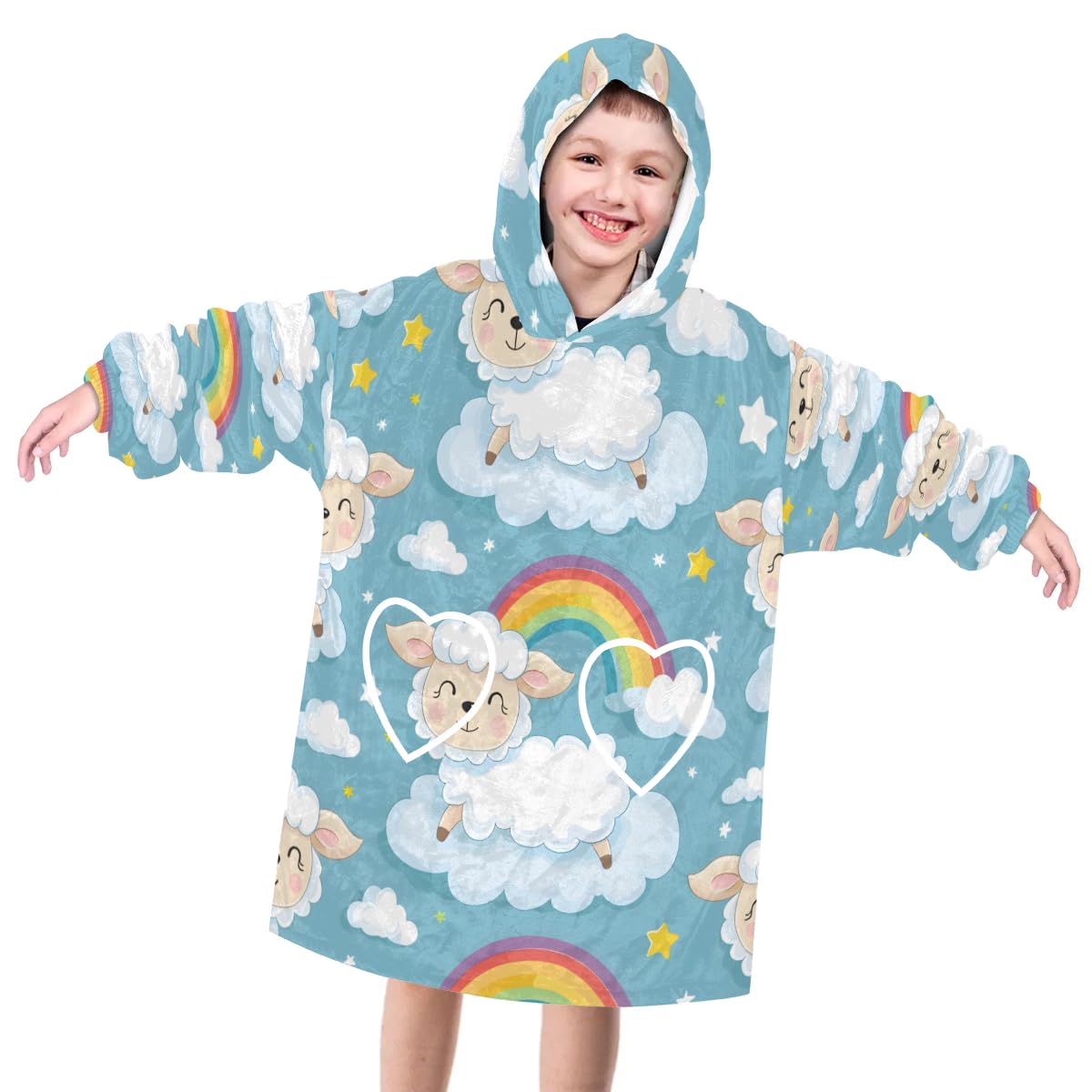 Pardick Wearable Blanket Hoodie for Kids, Fleecy Sheep Fleece Sweatshirt Blanket Oversized Blanket Sweatshirt with Pocket Flannel Warm Hooded Blanket 6-10 Year Old Girl Boy Gift, One Size