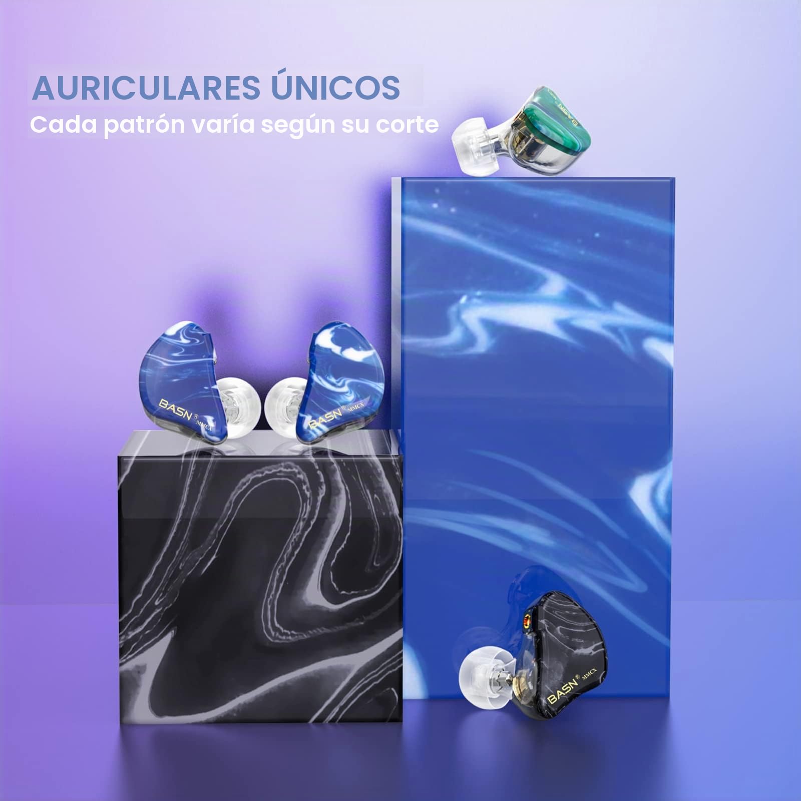 BASN MMCX Monitores intrauditivos triples bajos ricos, auriculares HiFi estéreo IEM cables extraíbles mejorados para audiófilos músicos (porcelana negra)