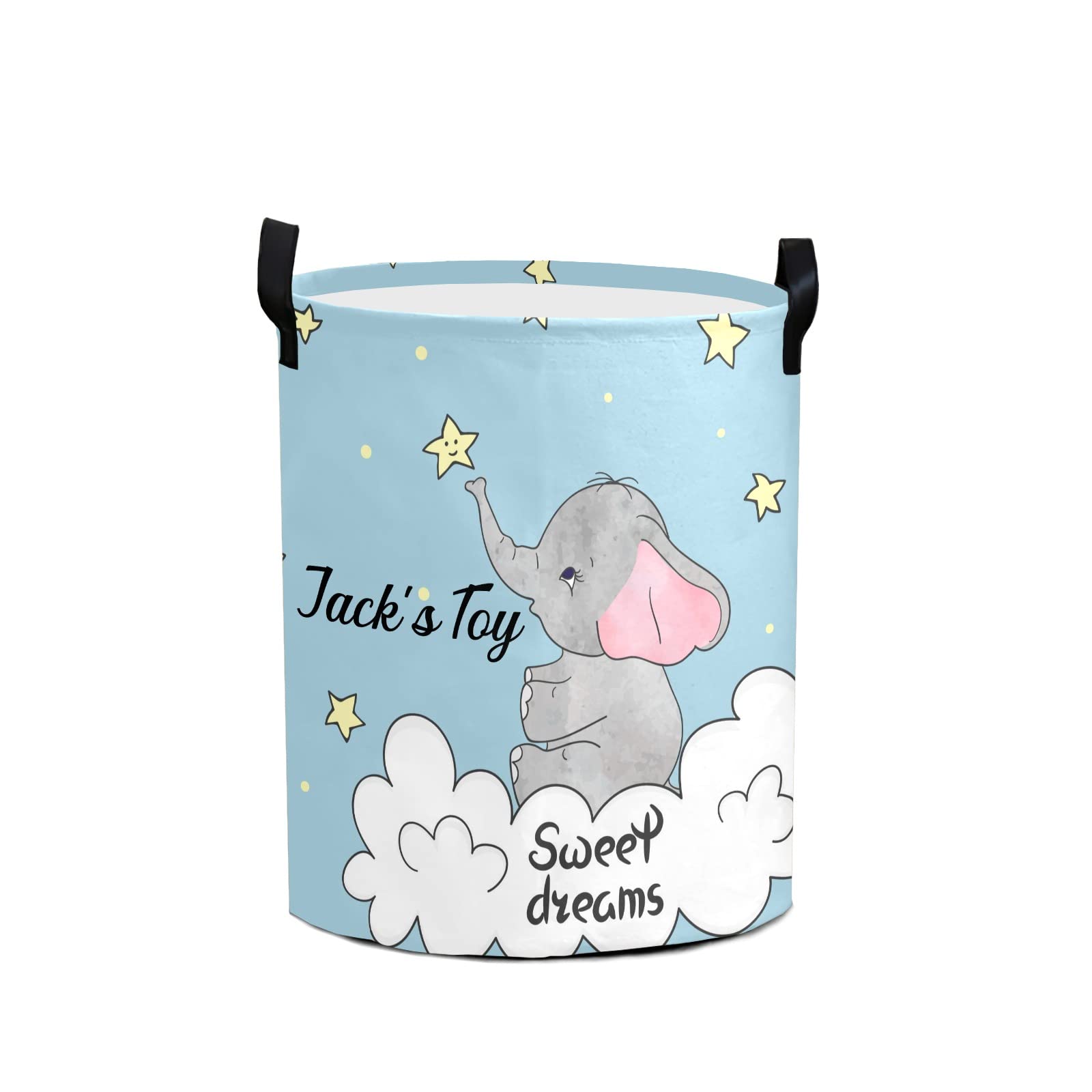 Sweet Dream Elephant Personalized Freestanding Laundry Hamper, Custom Waterproof Collapsible Drawstring Basket Storage Bins with Handle for Clothes