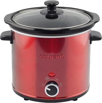Courant 3.2 Quart Slow Cooker - Red, Removable Ceramic Insert & Glass Lid With Three Temperature Settings