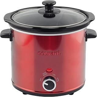 3.2 Quart Slow Cooker - Red, Removable Ceramic Insert & Glass Lid With Three Temperature Settings