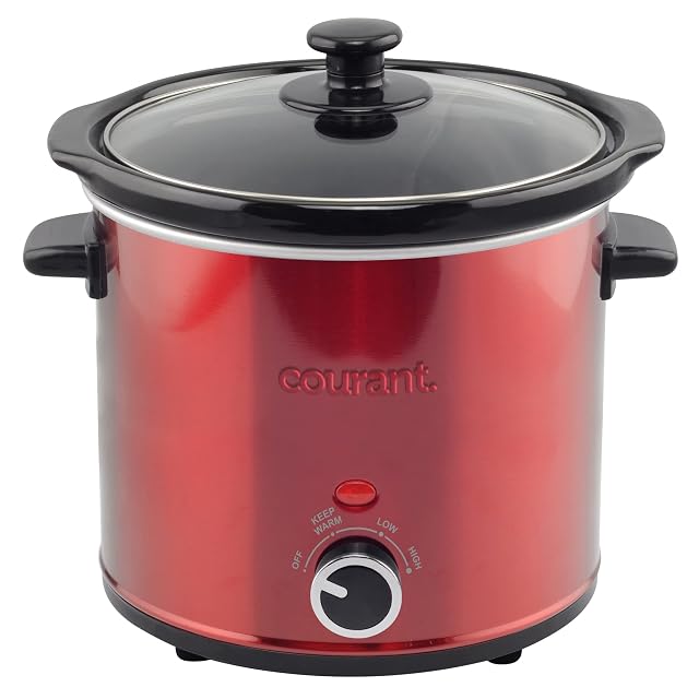 Courant 3 2 Quart Slow Cooker - Red Removable Ceramic Insert Glass Lid With Three Temperature Settings