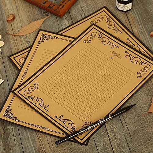Imagicoo 64 Vintage Retro Cute Design Writing Stationery Paper Letter Set (White+Khaki) #TOP4