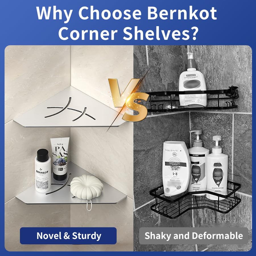 Bernkot Corner Shower Shelf 10" Brushed 304 Stainless Steel Pentagonal Corner Shelf Recessed Bathroom Shower Shelf No Drilling