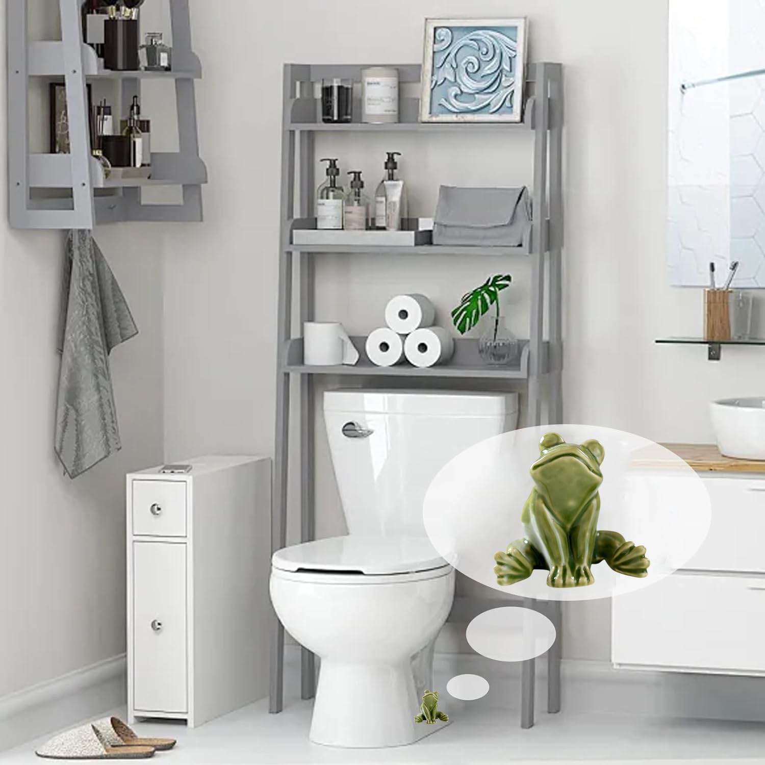 Ceramic Frog Toilet Bolt Covers Decorative, Set of 2 Tall Toilet Bolt Caps,Cute Frog Toilet Screw Cover Caps, Toilet Caps for Bottom of Toilet for Bathroom Decor, Easy to Install (B - Green)