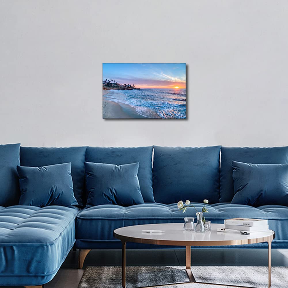 TISHIRON Canvas Wall Art Seaside Sunset Painting Wall Decorations for Living Room Bedroom Modern Family Bathroom Hang Pictures Wall Artwork Office Canvas Art Prints Framed Ready to Hang (18X12in) - Image 4