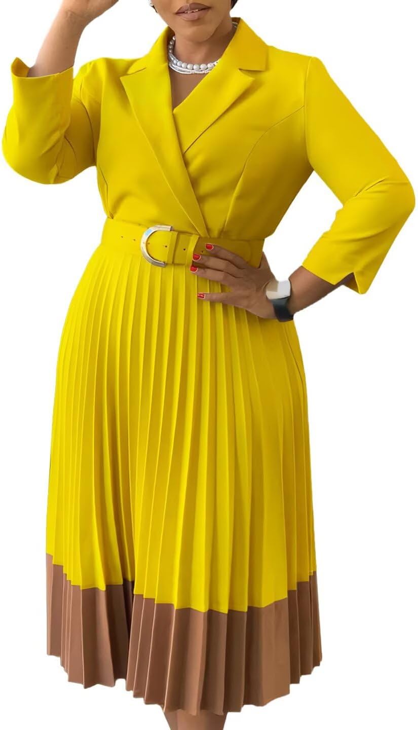 Womens Vintage Retro Work Business Office Fit and Flare Mid-Calf A-Line Dress,Midi Work Dress