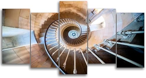 Arte de panel múltiple Phare des Baleines Isle du Re France Escalera interna El faro, 5 piezas de pinturas para decoraciones de pared, listo para
