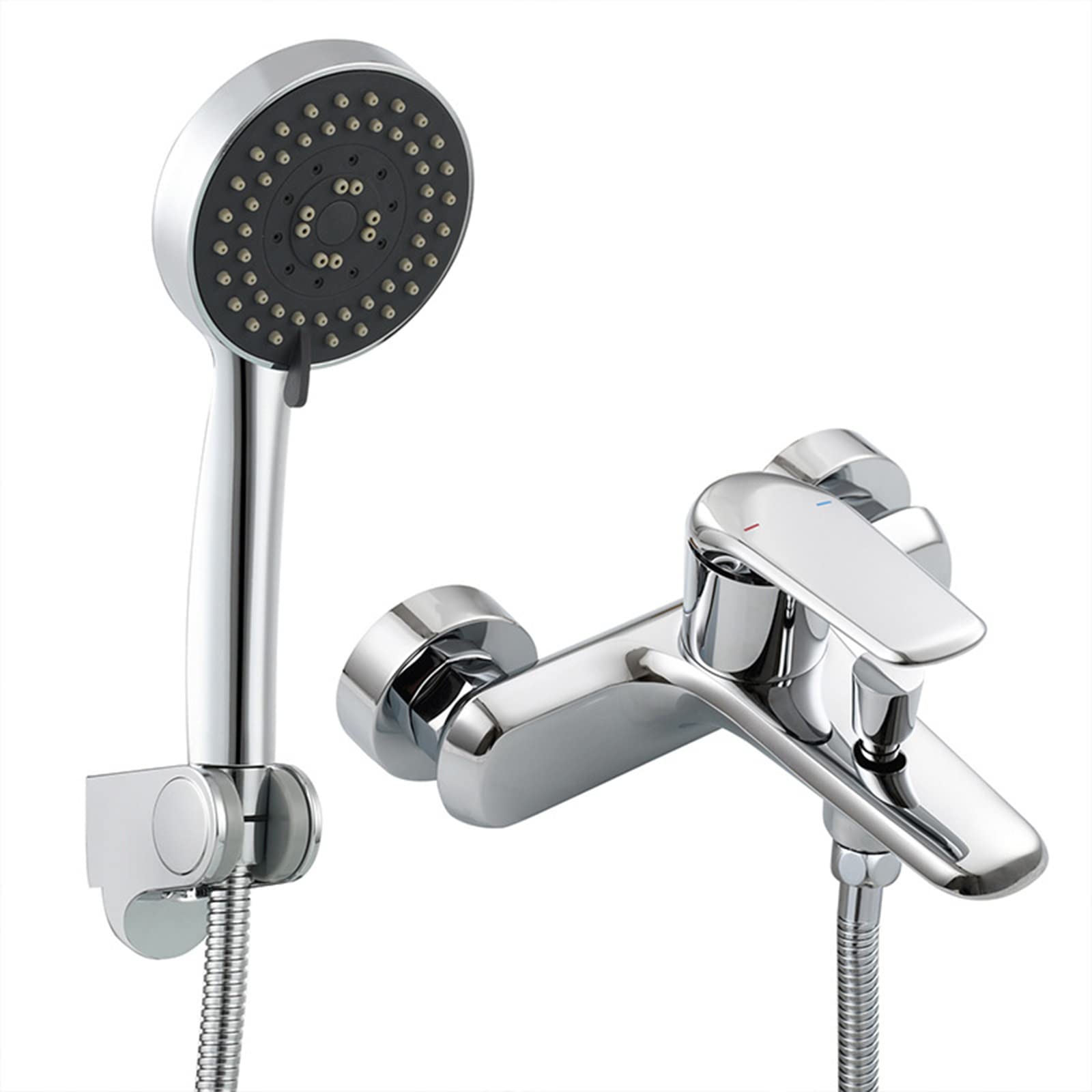 CWCQGH Bathtub Faucet Brass Tub Faucet Modern Single Handle Bath Shower Mixer Tap with 5-Function Handheld Shower Wall Mount Tub Shower Faucet Set with 59 Inch Hose Bathroom Faucets,Chrom