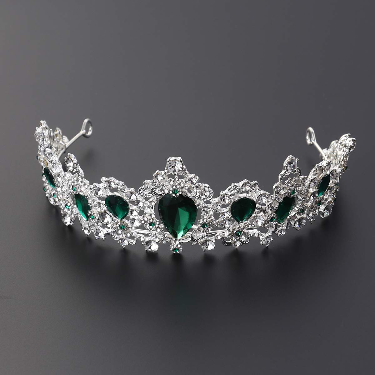 Frcolor Tiara Crown for Women,Rhinestone Queen Crowns Wedding Tiaras Crowns Headband (Green), Silver Base, Green, Crystal - Image 2