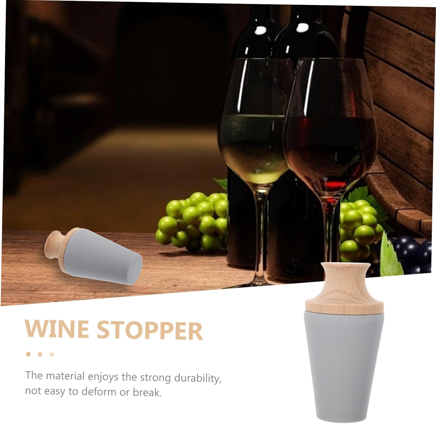Silicone Wine Bottle Stopper with Safe Wood Core Leakproof Dustproof Seal for Standard Wine and Whiskey Bottles Easy to Use for Freshness Preservation