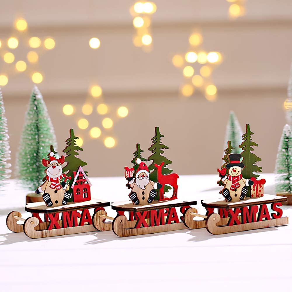 3 Mini Traîneaux De Noël En Bois - Décorations Suspendues Ou De Table, Rouge, 13x5 Cm