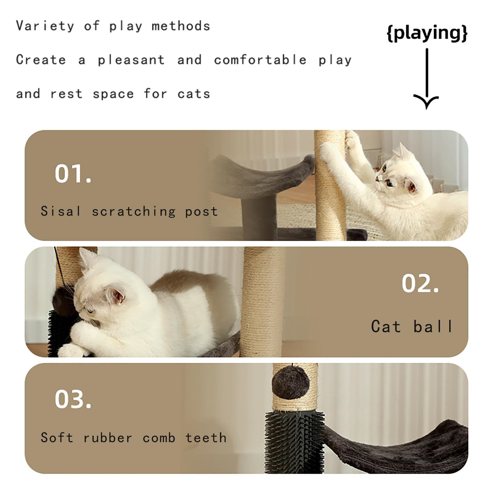 Torre de árbol para gatos de dos pisos, cama de felpa para gatos, árbol pequeño para gatos de interior, centro de actividades, árbol trepador, muebles para gatos con bola de juguete divertida, gris A,