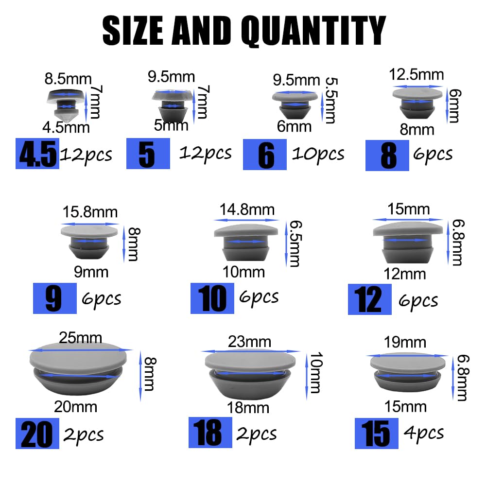 66 Pcs 10 Sizes Grey Silicone Hole Plugs, Plastic Hole Plugs Set - Image 2