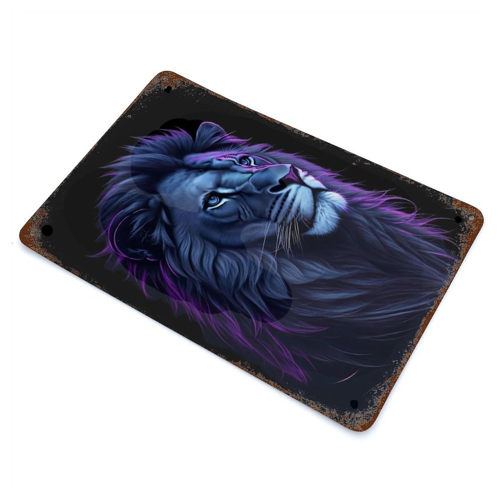 Lion Face Weathered Tin Sign 11.8"x7.9", Retro Wall Decor for Pub, Kitchen And Man Cave Decor