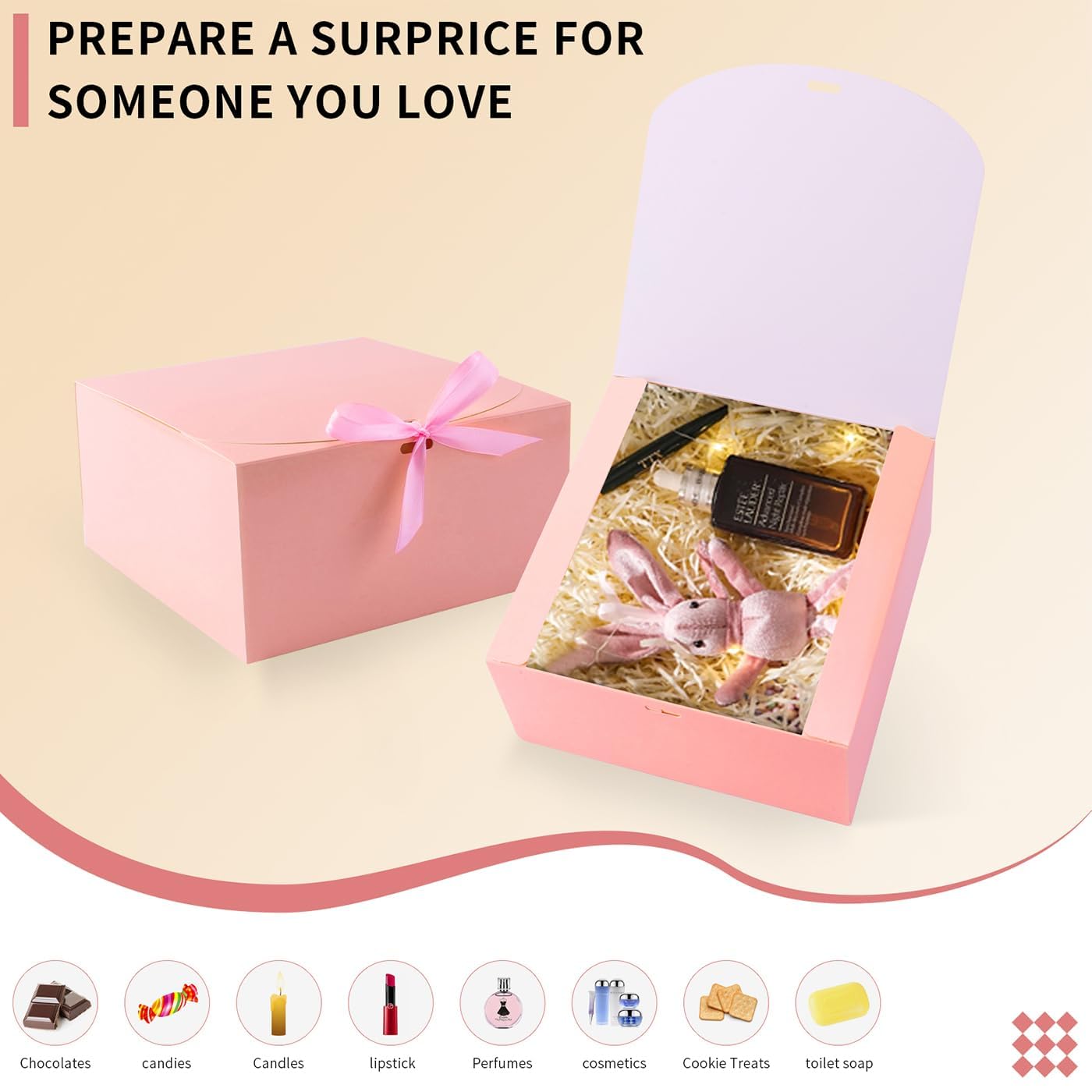 Geschenkboxen mit Deckel, rosa Geschenkboxen mit Schleife, Brautjungfernantragsbox für Geschenke, Kraftpapier, Geschenkboxen für Hochzeit, Weihnachten, Halloween, Babyparty, 12 Stück