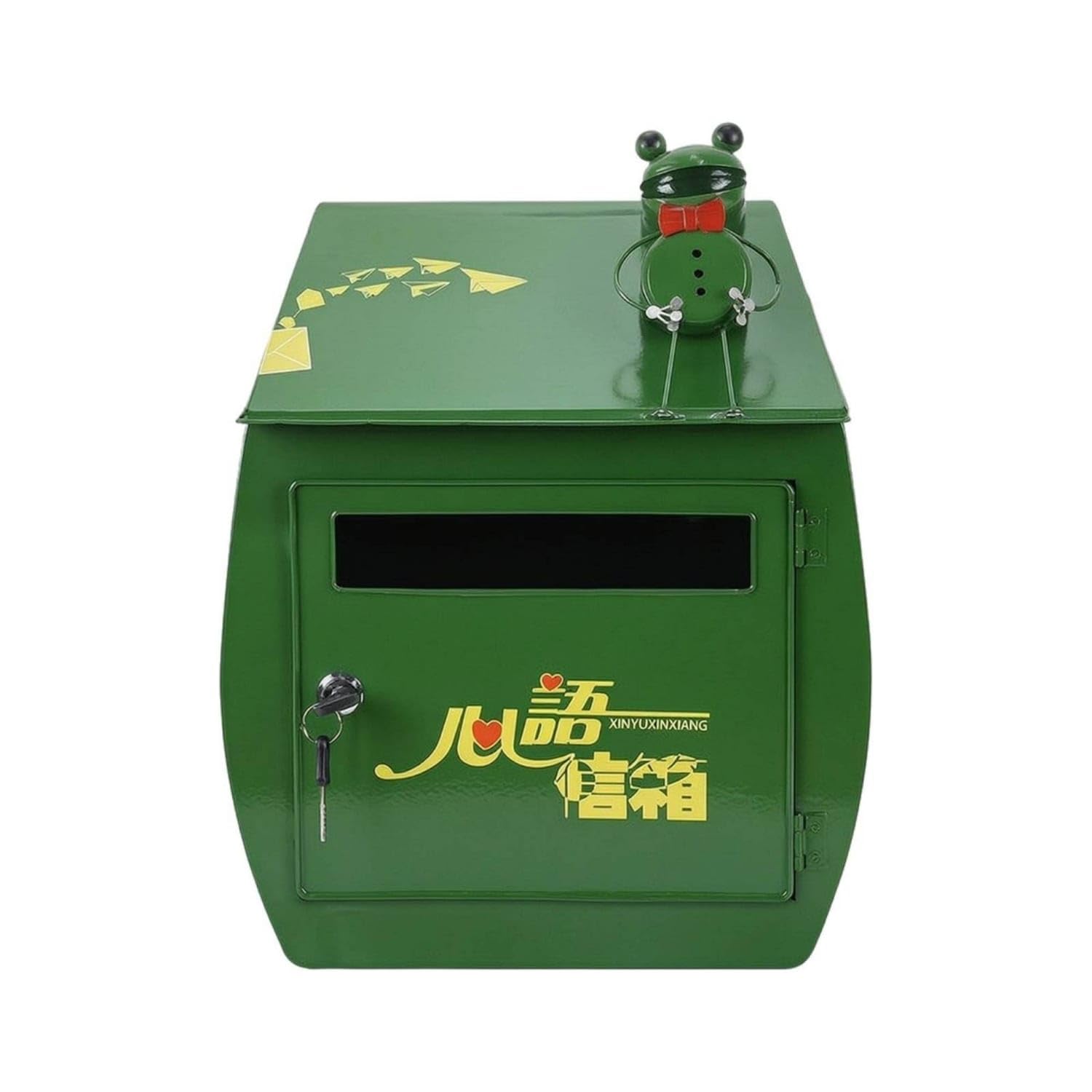 Wall-Mounted Frog Mailbox Lockable Mailbox with Lock Metal Post Box Compact for Homeowners, Front Porch, Entryway, Office, Grn Frog Mailbox-image-7