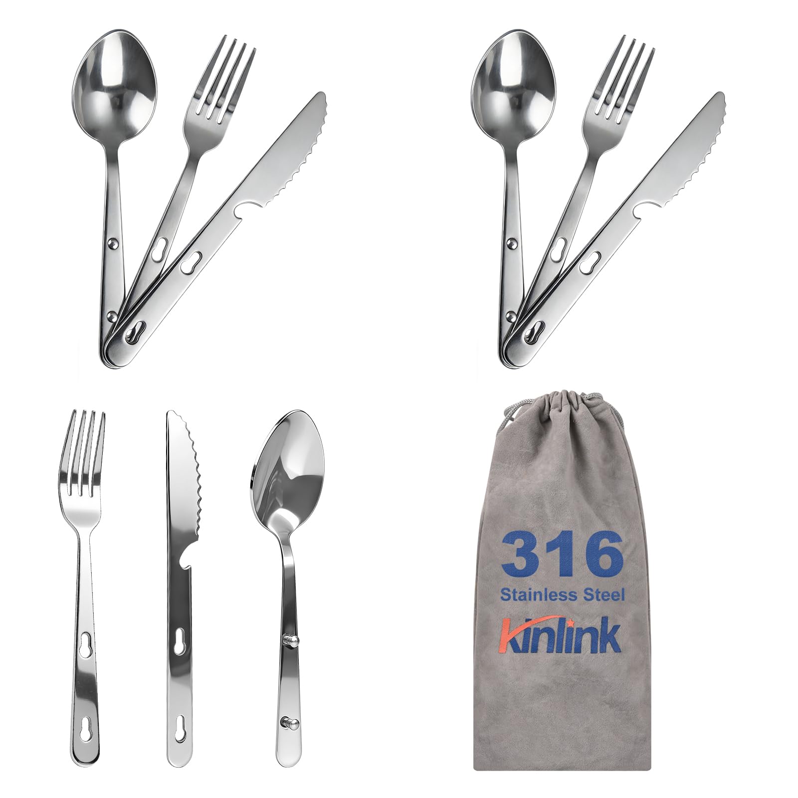 Travel Utensils with Pouch, 4-in-1 Silverware Set 3-Pack with Portable Stainless Steel Spoon, Fork, Knife & Bottle Opener Combo, Cutlery Set for Camping, Hiking, Picnic, Gadgets, Lunch Box for Men