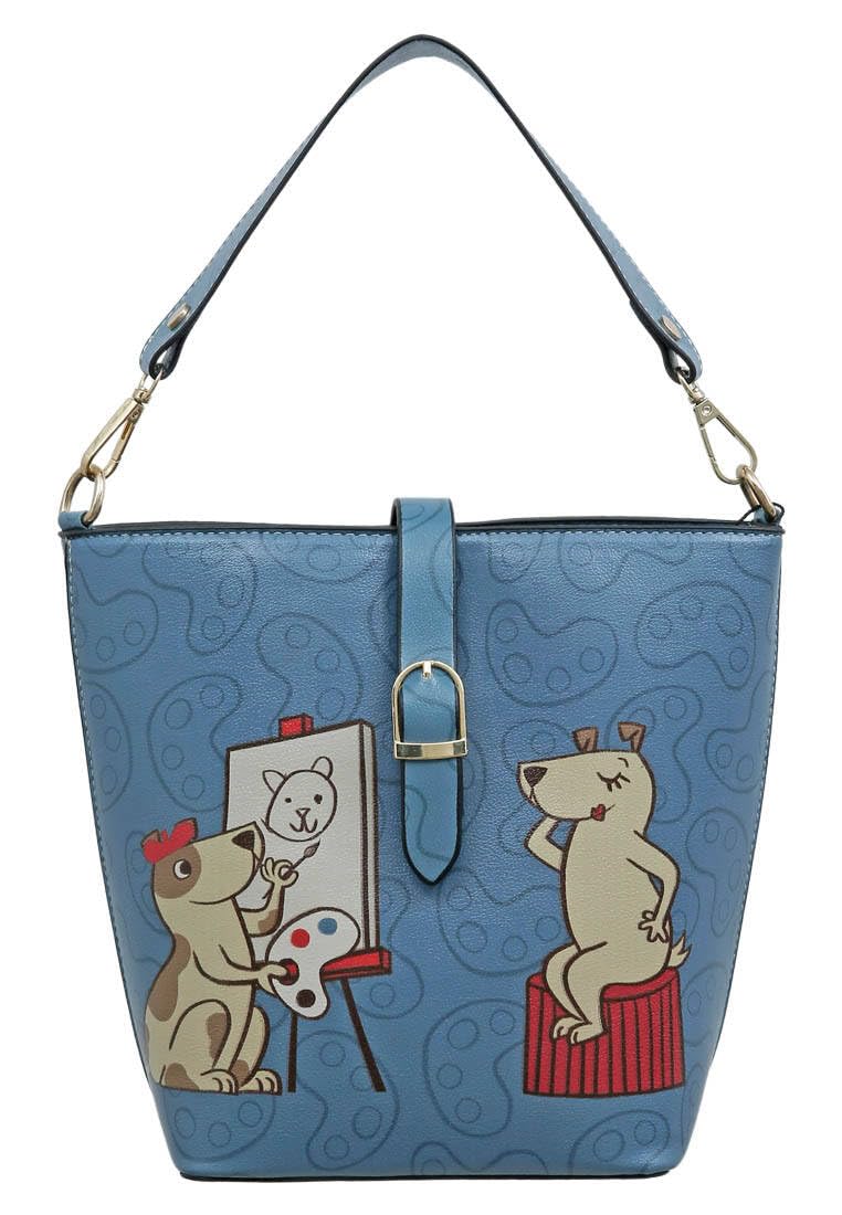 DOGO Femme Vegan Leather Blue Sac à Main - Draw Me Motif, multicoloured, Standard