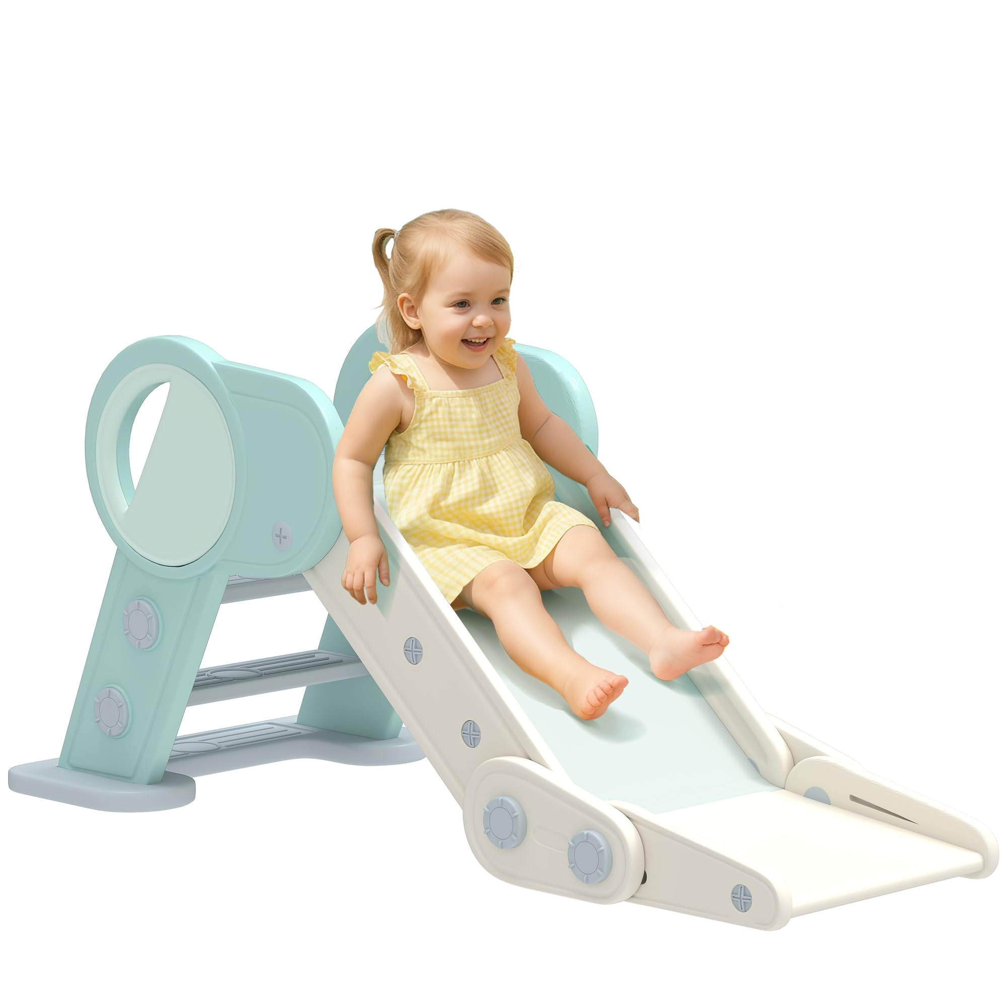 AIYAPLAY Kids Slide Folding Slide Infant Slide 18-36 Months with 3 Non-Slip Stairs for Indoor Load 30 kg 120 x 53 x 53 cm Green