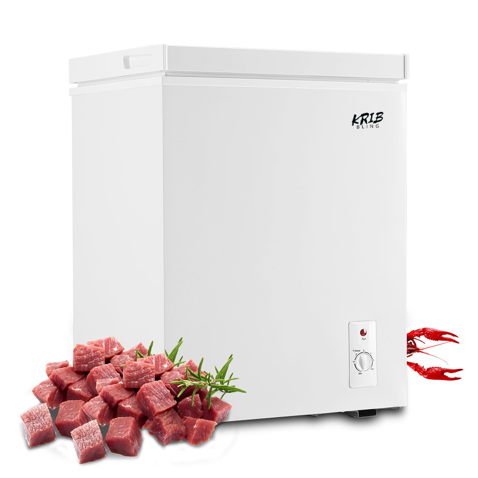 Condition photo showing New/Like New for 5.0 cu.ft compact chest freezer with removable basket, krib bling top door open freestanding deep freezer with 7 gears temperature adjustment, ideal for home, kitchen & office, white