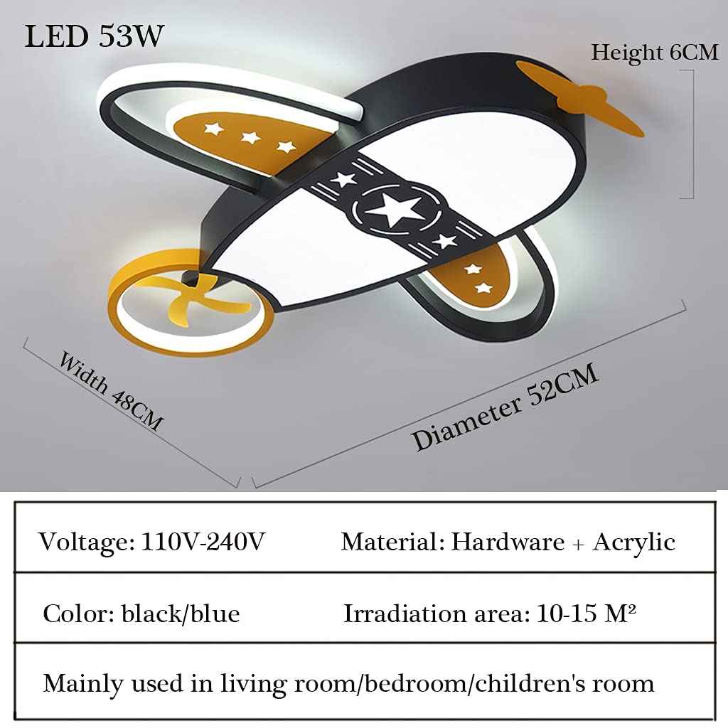 Lampe De Plafond Pour Chambre D'enfant, Plafonnier à LED Avec Télécommande Design D'avion Créatif Abat-jour Acrylique Lustre Pour Filles Garçon Chambre Salon Chambre D'enfants éclairage (Blue,62CM)