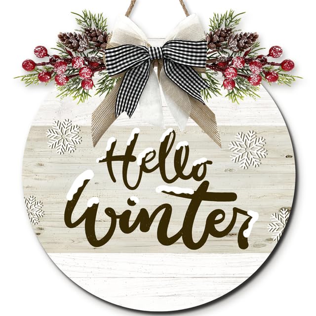 Horienteeon Holzschild mit Aufschrift 'Hello Winter' für Haustür, Veranda...