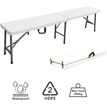 Todeco Banc En Plastique Robuste Banc Pliant Transportable 183 X 43 X 30 Cm Blanc Pliable En Deux Pack De 2 Nombre De Places 2 A 4 Personnes Par Banc Charge Maximale 300 Kg Amazon Fr Jardin