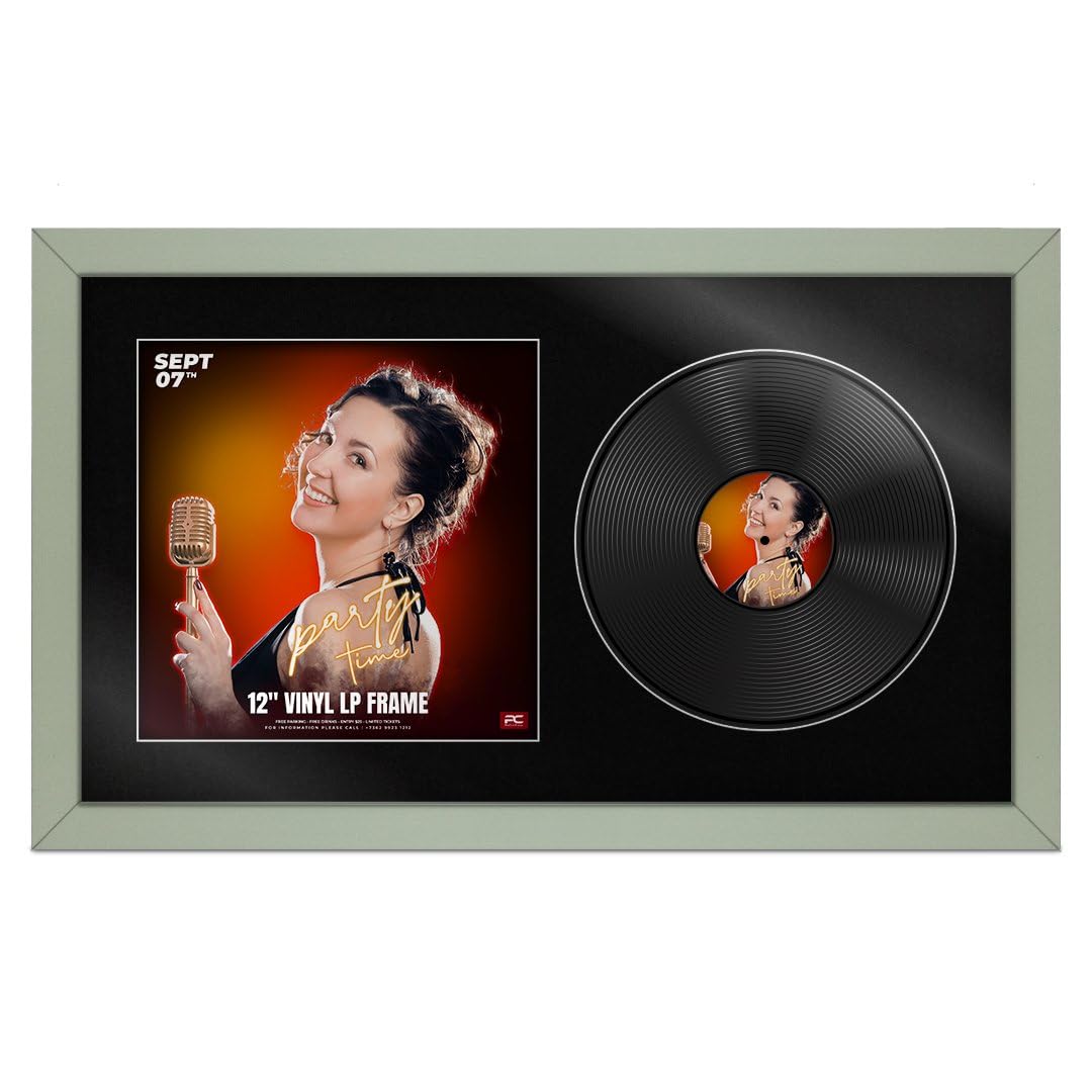 Procut Global 30X17" Green Vinyl Record Frame for 12 Inch LP Cover & Disc - Premium Display Photo Frame -Engineered Wood with Shatterproof Perspex - Music Lover Gift & Home Décor