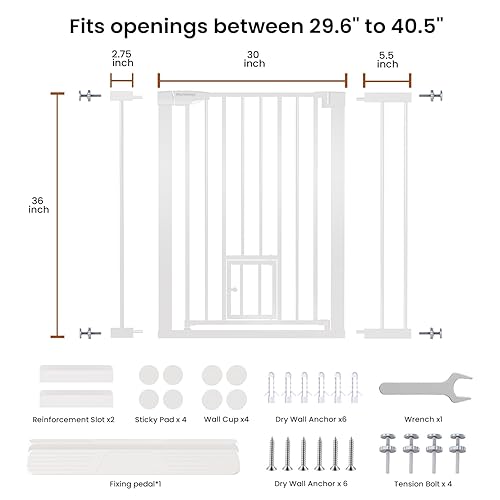 Miniatura 9 de Puerta de bebé extra alta de 36 pulgadas de alto con puerta para gatos, puerta de perro montada a presión de 29.6-40.5 pulgadas de ancho con puerta