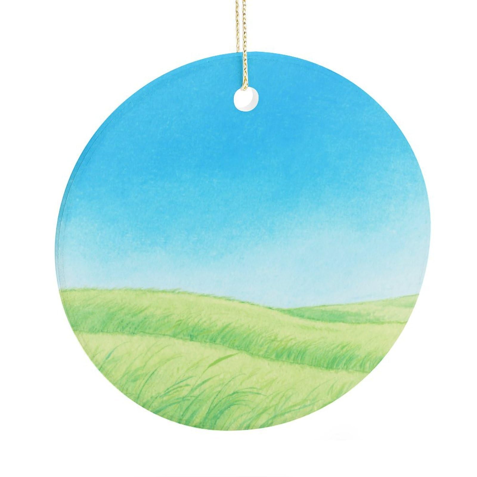 Fekiloot Style Grassland Christmas Ornaments 2.9 Inch Round Ceramic Ornament Keepsake Thank You Gifts For Office, Room, Home - Holiday Present Ideas