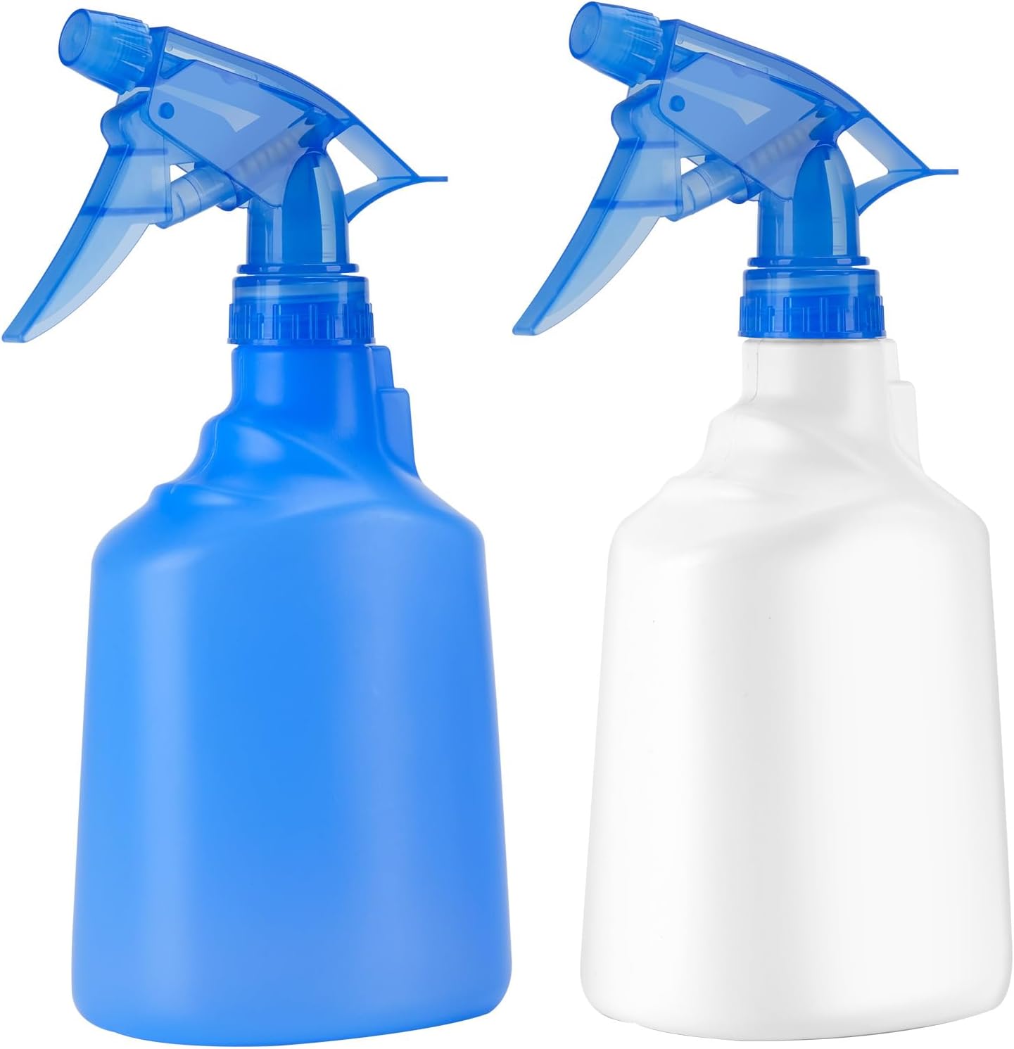 Whitmor Empty Plastic Trigger Spray Bottle –White & Blue 2 Pack– 16oz Large Refillable Sprayer for Plants, Cleaning Solutions, Hair, Adjustable Nozzle Fine Mist/Stream