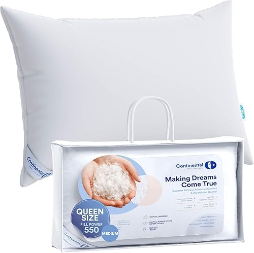 Continental Bedding P550-Med-Q1 - Almohada de cama, tamaño Queen (paquete de 1), color blanco