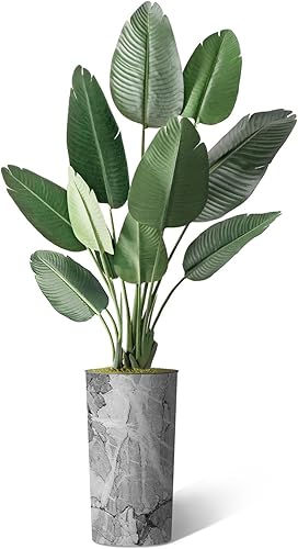 Miniatura 2 de Árbol artificial en maceta moderna, árbol de seda falso de pájaro del paraíso para decoración del hogar en interiores y exteriores, altura total de