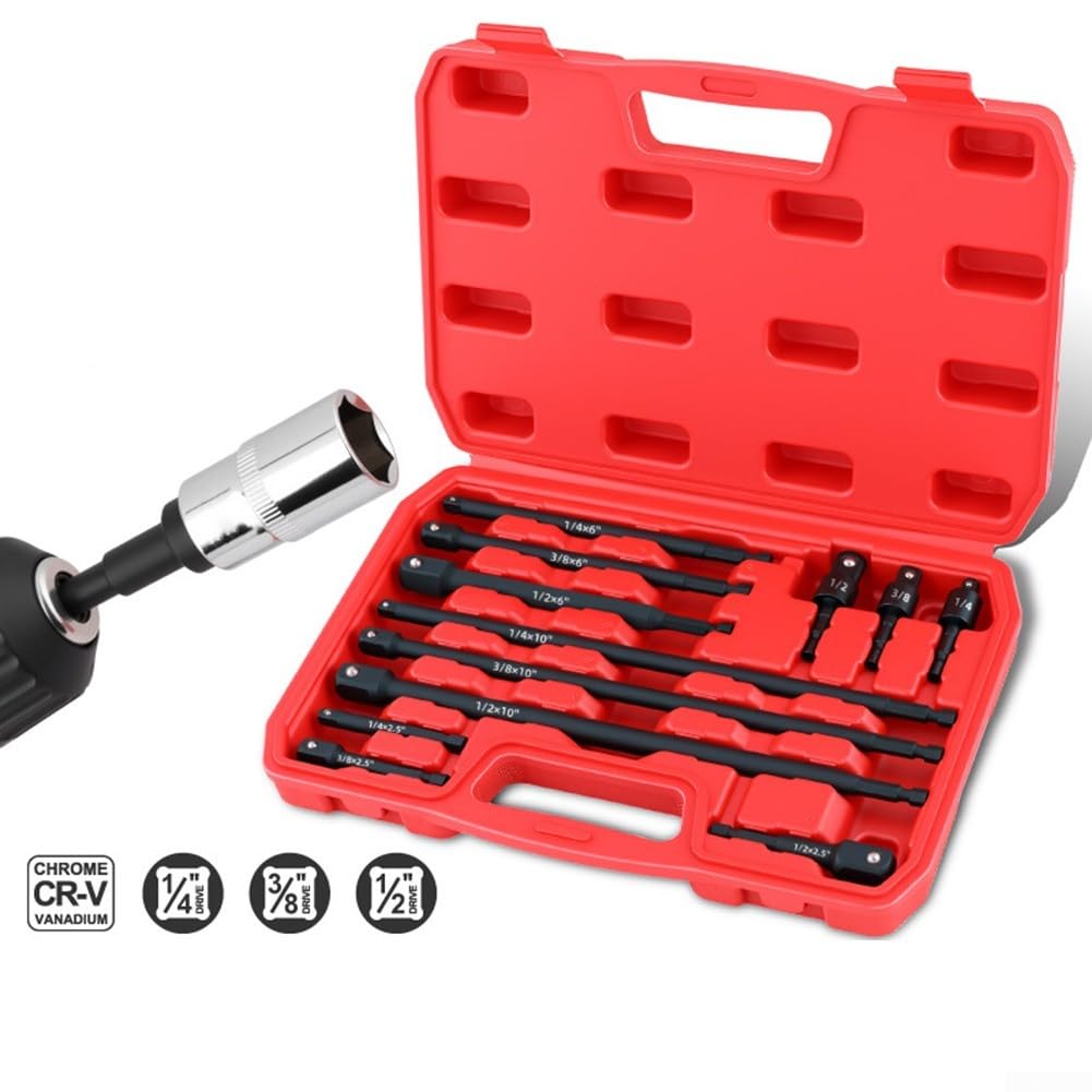 Lot de 12 adaptateurs de douille à tige hexagonale avec barres d'extension de 1/4 3/8 1/2 tailles d'entraînement pour des changements de douilles efficaces sur divers outils