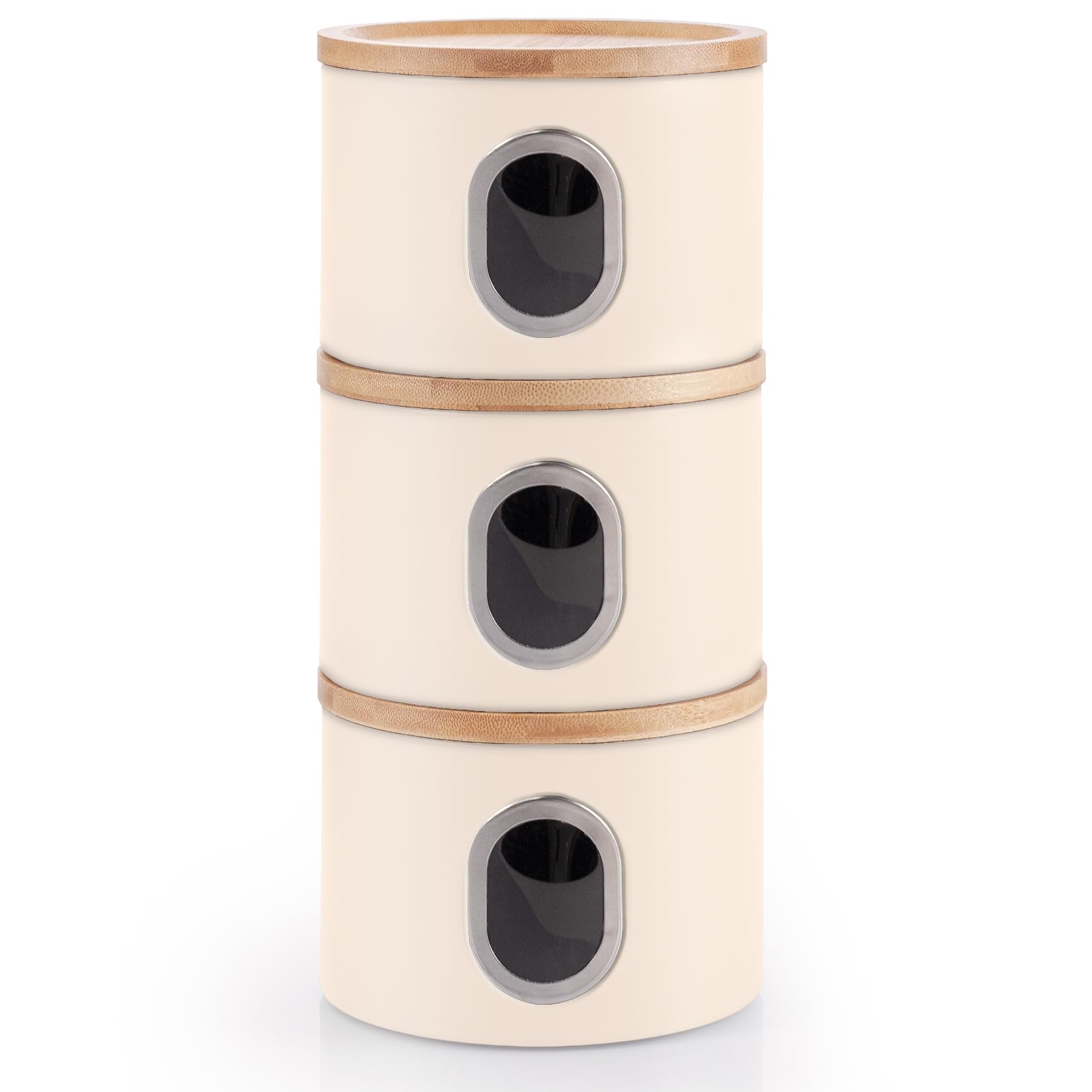 EHC Set of 3 Kitchen Storage Canisters for Tea Coffee Sugar, Transparent Window Airtight Kitchen Multipurpose Containers, Cream