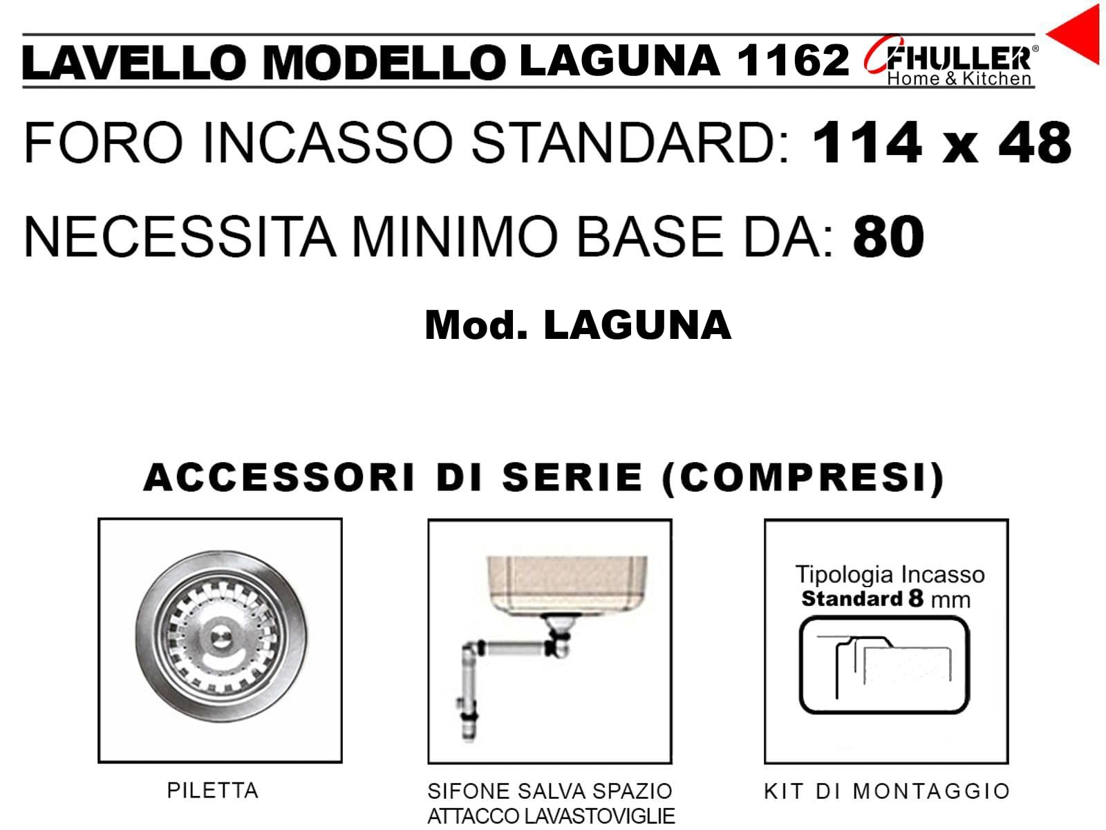 LG1162RVSA ● Lavello Incasso Cucina FHULLER Mod.LAGUNA 116x50 2 Vasche Sinistra e Gocciolatoio Destra, Spessore Acciaio 7/10 Vasche Profonde H 19,4 Ralizzato in Acciaio Inox Antigraffio Made in Italy