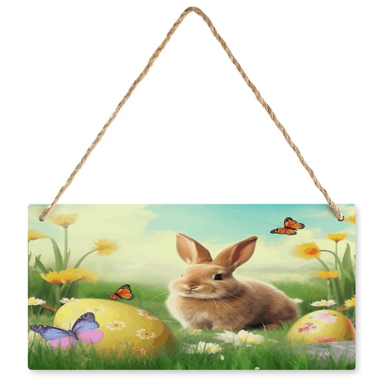Fodpand Style Easter Bunny Spring Butterfly Wall Art Wooden Hanging Sign Decor, Artwork For Wall Decoration, Funny Plaque For Bedroom Kitchen Living Room Home Decoration 9.8 X 4.9 Inch