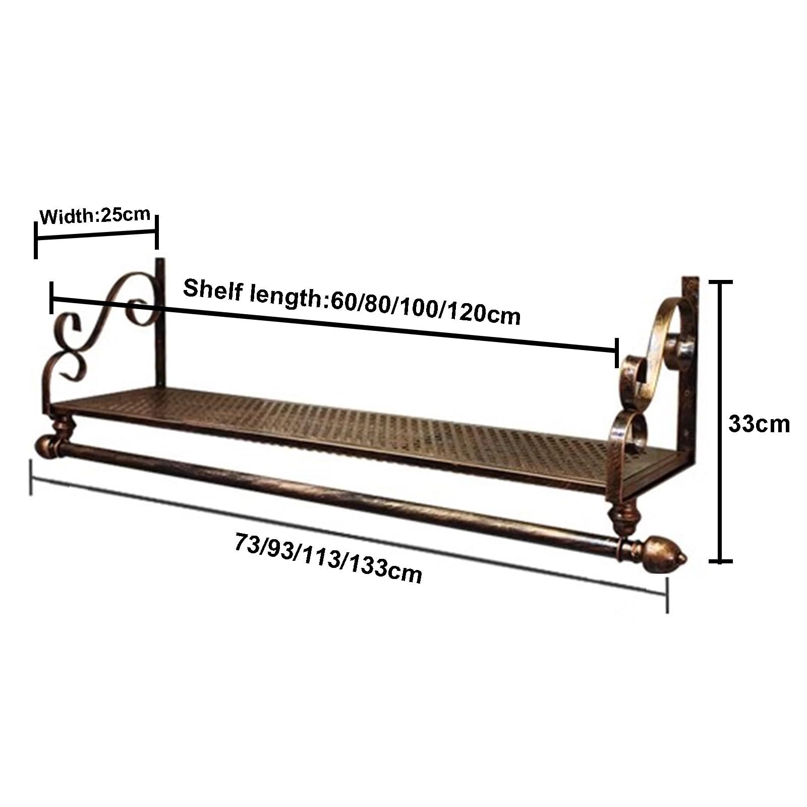 THEGA Tringle À Vêtements Rustique Vintage Robuste, Porte-vêtements Mural avec Étagère, Étagère De Présentation en Métal pour Magasin De Vêtements Commerciaux, Rangement Peu Encombrant(Bronze,100cm)