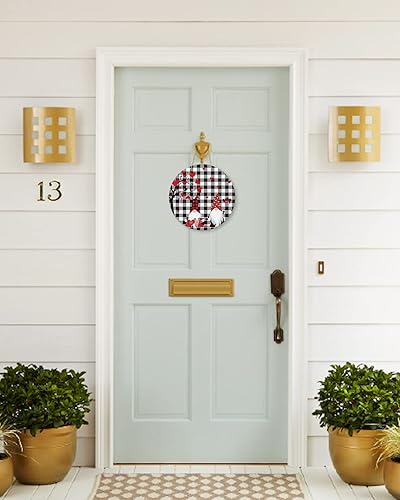 Miniatura 3 de Letrero de bienvenida para decoración de puerta delantera, árbol con forma de corazón rojo, gnomos, búfalo, coronas de 10 pulgadas, decoración