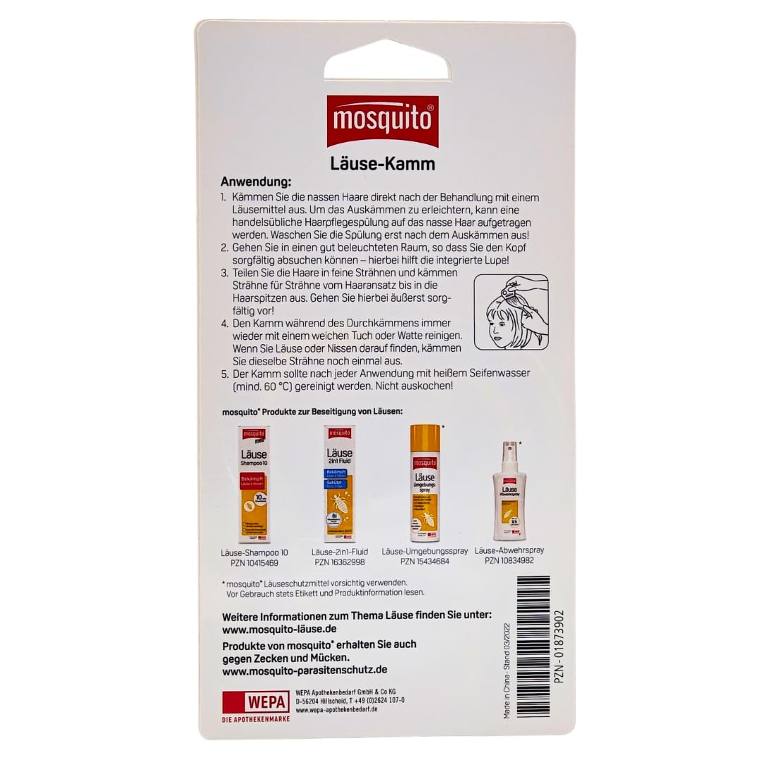 Mosquito med Läuse-Shampoo 10 100 ml + Mosquito Läuse-Kamm I Set zur Anwendung bei Läusen & Nissen I mit White-Oil I ab 1 Jahr I Haarpflege Set I mit Pharma Perle Duschgel